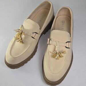 SERRA Women Beige Suede Tassel Loafer Shoes EU 39 US 8 Chunky Sole